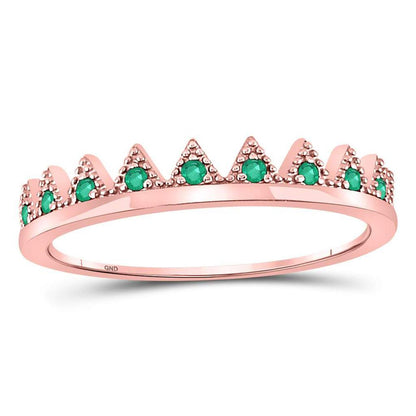 10kt Rose Gold Round Emerald Chevron Stackable Band Ring 1/10 Cttw