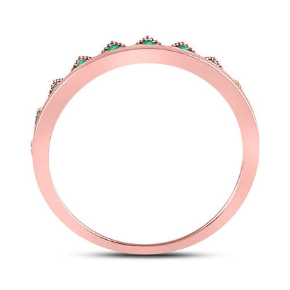 10kt Rose Gold Round Emerald Chevron Stackable Band Ring 1/10 Cttw