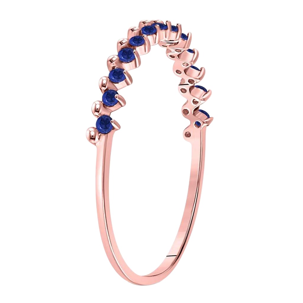 10kt Rose Gold Round Blue Sapphire Single Row Stackable Band Ring 1/8 Cttw