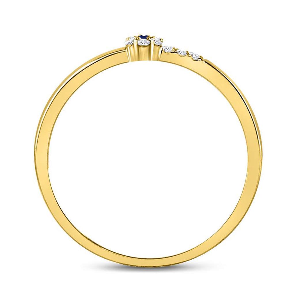 10kt Yellow Gold Round Blue Sapphire Diamond Stackable Band Ring 1/12 Cttw