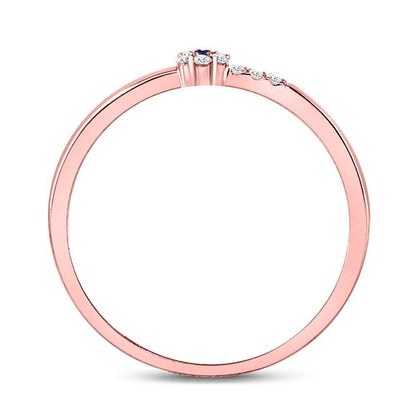 10kt Rose Gold Round Blue Sapphire Diamond Stackable Band Ring 1/12 Cttw