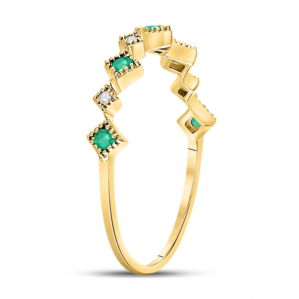 10k Yellow Gold Round Emerald Diamond Square Stackable Band Ring 1/5 Cttw