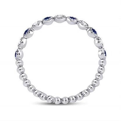 14kt White Gold Round Blue Sapphire Diamond Beaded Dot Stackable Band Ring