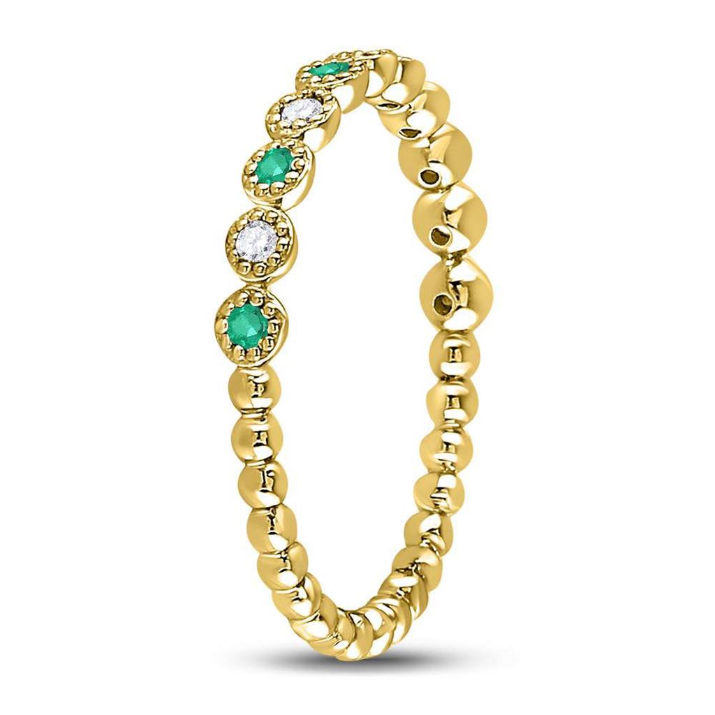10kt Yellow Gold Round Emerald Diamond Dot Stackable Band Ring 1/6 Cttw