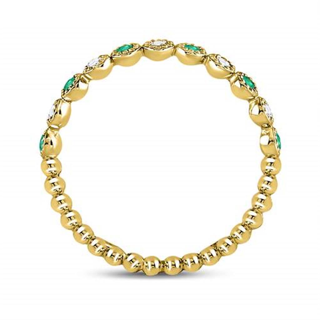 10kt Yellow Gold Round Emerald Diamond Dot Stackable Band Ring 1/6 Cttw