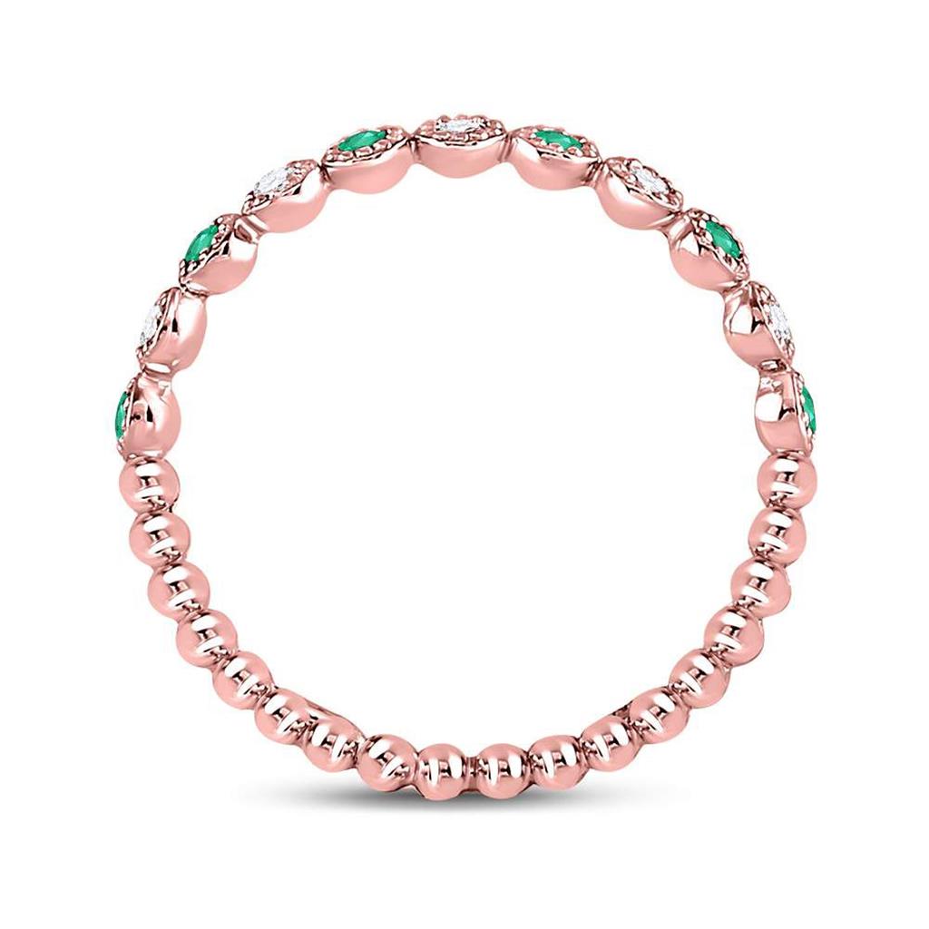 10kt Rose Gold Round Emerald Diamond Dot Stackable Band Ring 1/6 Cttw
