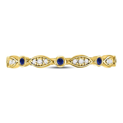 10k Yellow Gold Round Blue Sapphire Diamond Stackable Band Ring 1/10 Cttw