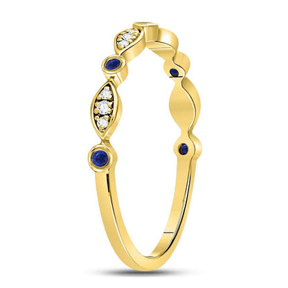 10k Yellow Gold Round Blue Sapphire Diamond Stackable Band Ring 1/10 Cttw
