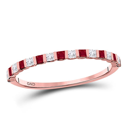 10k Rose Gold Princess Ruby Diamond Alternating Stackable Band Ring 3/8 Cttw