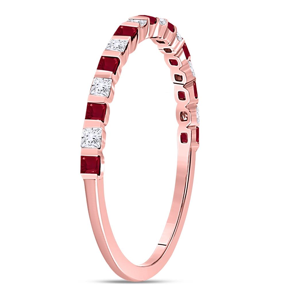 10k Rose Gold Princess Ruby Diamond Alternating Stackable Band Ring 3/8 Cttw
