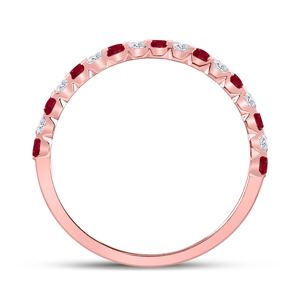10k Rose Gold Princess Ruby Diamond Alternating Stackable Band Ring 3/8 Cttw