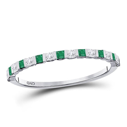 14k White Gold Princess Emerald Diamond Alternating Stackable Band Ring 1/3 Cttw