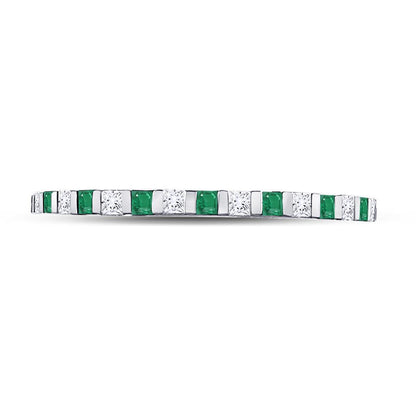 14k White Gold Princess Emerald Diamond Alternating Stackable Band Ring 1/3 Cttw