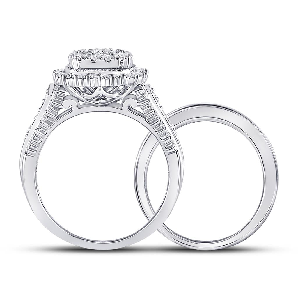 14k White Gold Round Diamond Bridal Wedding Ring Set 1-1/4 Cttw (Certified)