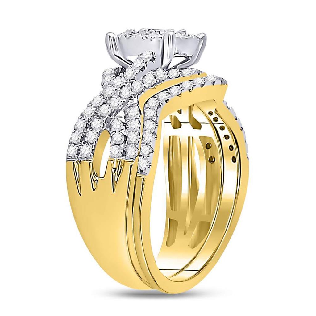 10k Yellow Gold Round Diamond Contoured Bridal Wedding Ring Set 1 Cttw