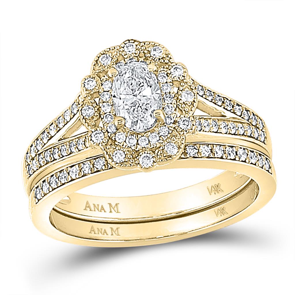 14k Yellow Gold Oval Diamond Bridal Wedding Ring Set 1 Cttw (Certified)