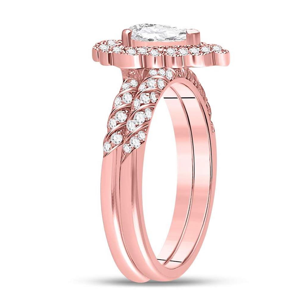 14k Rose Gold Pear Diamond Milgrain Bridal Wedding Ring Set 1-1/3 Cttw (Certified)