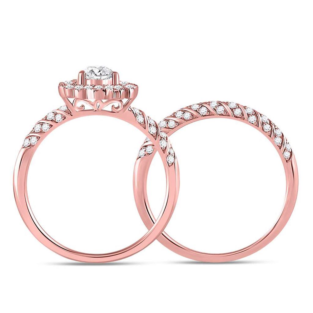 14k Rose Gold Pear Diamond Milgrain Bridal Wedding Ring Set 1-1/3 Cttw (Certified)