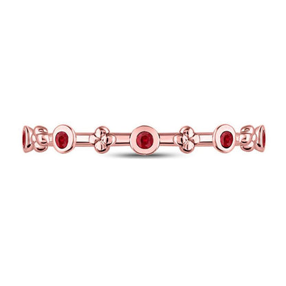 10kt Rose Gold Round Ruby Dot Flower Stackable Band Ring 1/12 Cttw