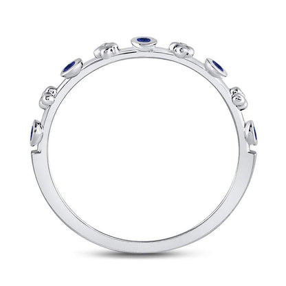 14kt White Gold Round Blue Sapphire Dot Flower Stackable Band Ring 1/12 Cttw