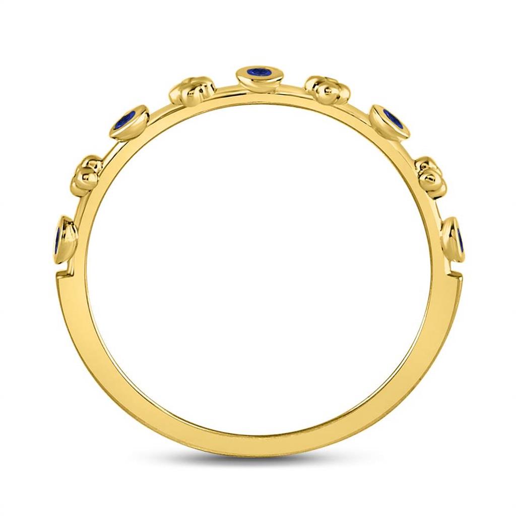 10kt Yellow Gold Round Blue Sapphire Dot Flower Stackable Band Ring 1/12 Cttw