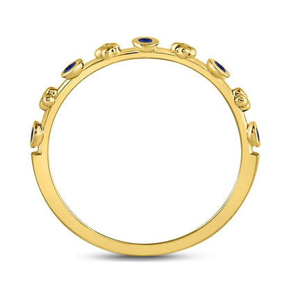10kt Yellow Gold Round Blue Sapphire Dot Flower Stackable Band Ring 1/12 Cttw
