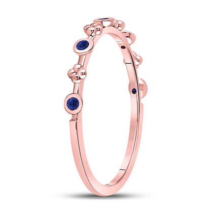 10kt Rose Gold Round Blue Sapphire Dot Flower Stackable Band Ring 1/12 Cttw