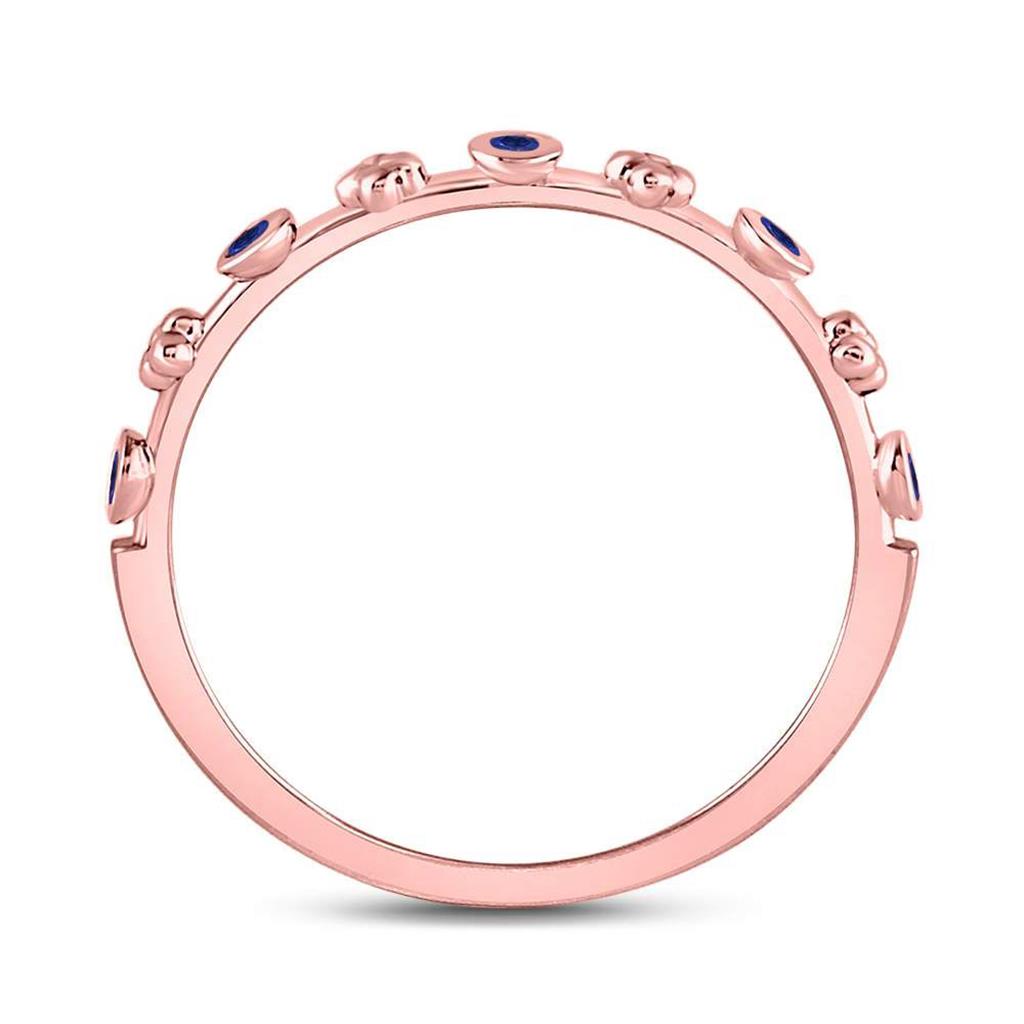 10kt Rose Gold Round Blue Sapphire Dot Flower Stackable Band Ring 1/12 Cttw