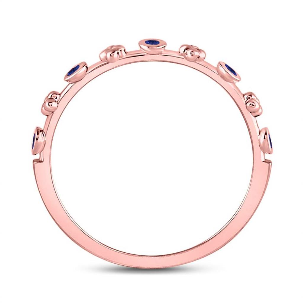10kt Rose Gold Round Blue Sapphire Dot Flower Stackable Band Ring 1/12 Cttw