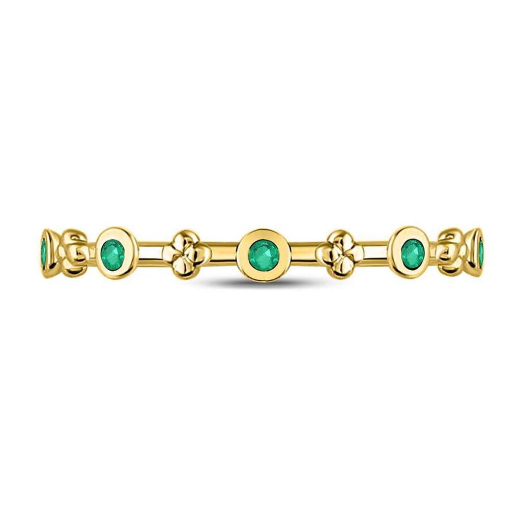 10kt Yellow Gold Round Emerald Dot Flower Stackable Band Ring 1/12 Cttw