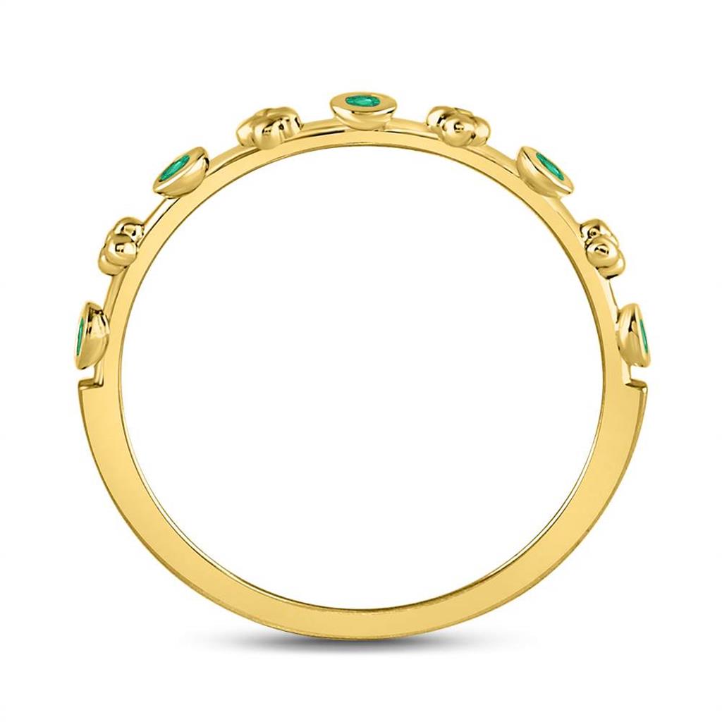 10kt Yellow Gold Round Emerald Dot Flower Stackable Band Ring 1/12 Cttw