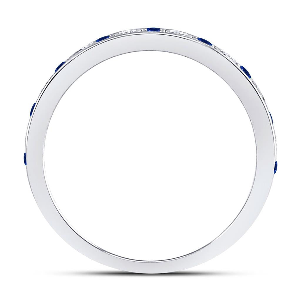 14k White Gold Round Blue Sapphire Diamond Alternating Stackable Band Ring 1/4 Cttw