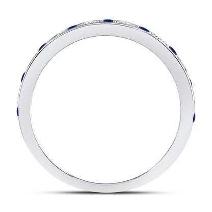 14k White Gold Round Blue Sapphire Diamond Alternating Stackable Band Ring 1/4 Cttw