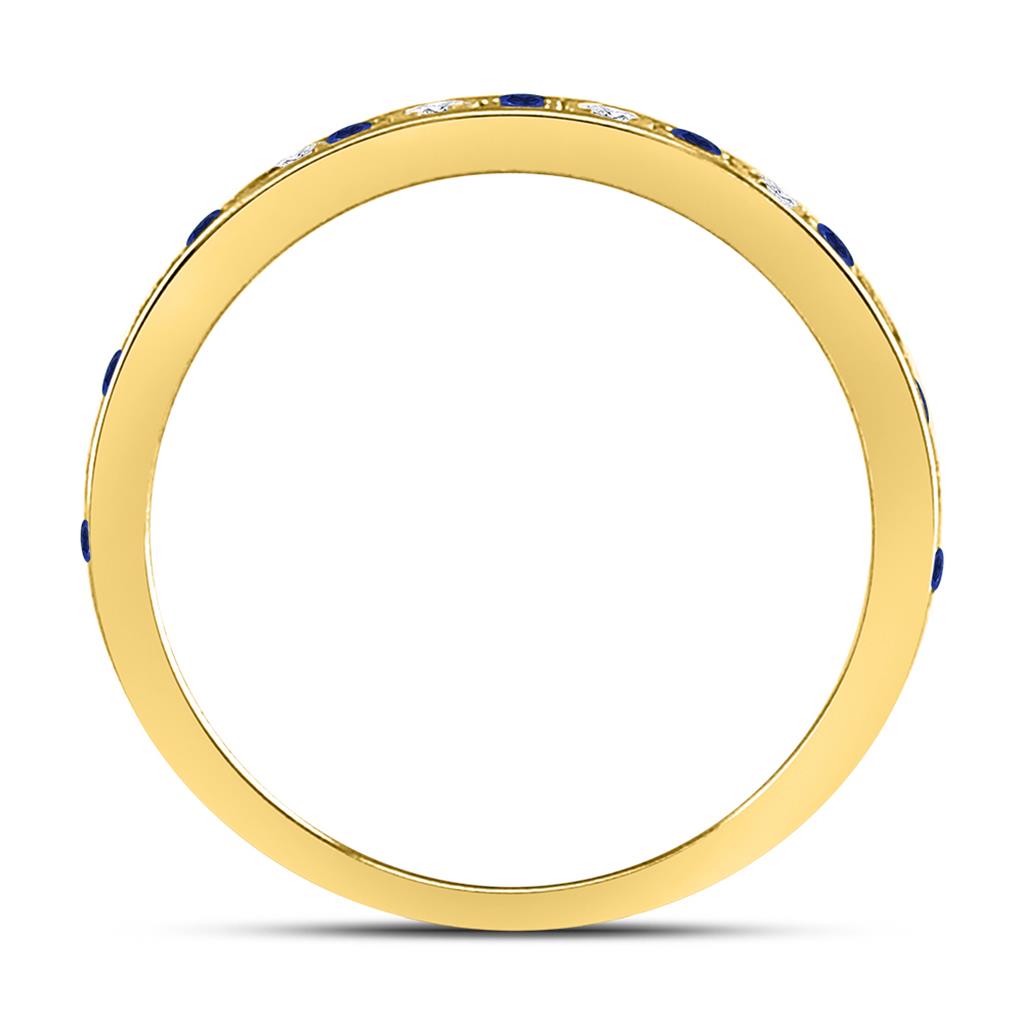 10k Yellow Gold Round Blue Sapphire Diamond Alternating Stackable Band Ring 1/4 Cttw