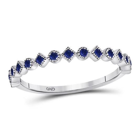 14k White Gold Round Blue Sapphire Stackable Band Ring 1/5 Cttw