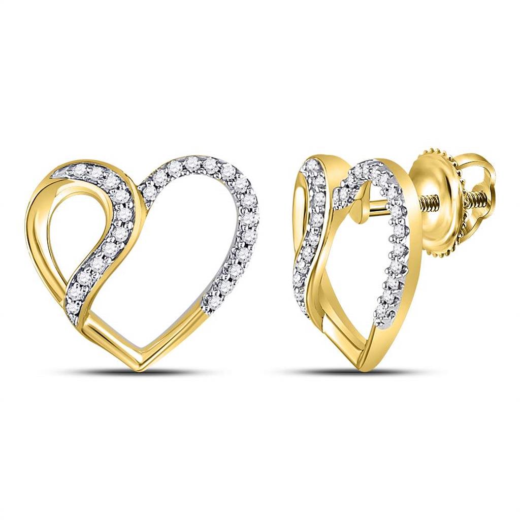 10k Yellow Gold Round Diamond Heart Earrings 1/6 Cttw