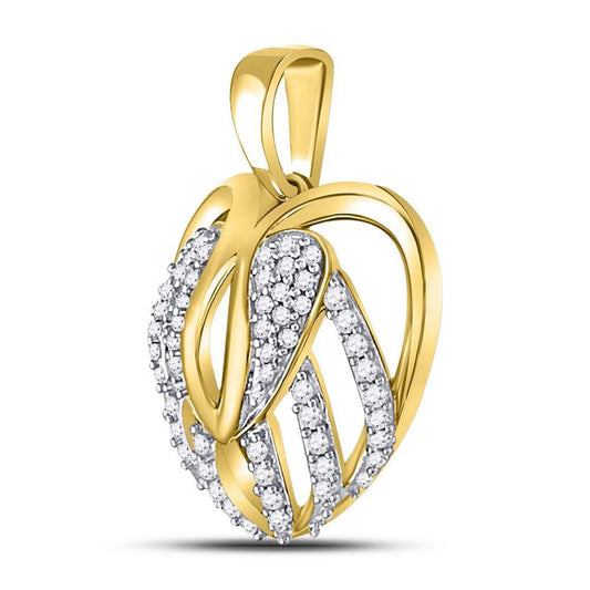 10kt Yellow Gold Round Diamond Heart Open Strand Pendant 1/5 Cttw