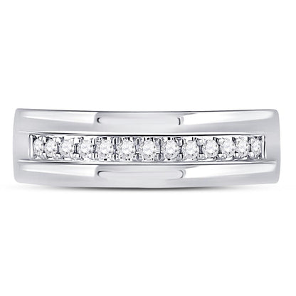 14k White Gold Machine Set Round Diamond Wedding Band Ring 1/5 Cttw