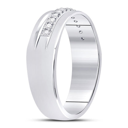 14k White Gold Machine Set Round Diamond Wedding Band Ring 1/5 Cttw