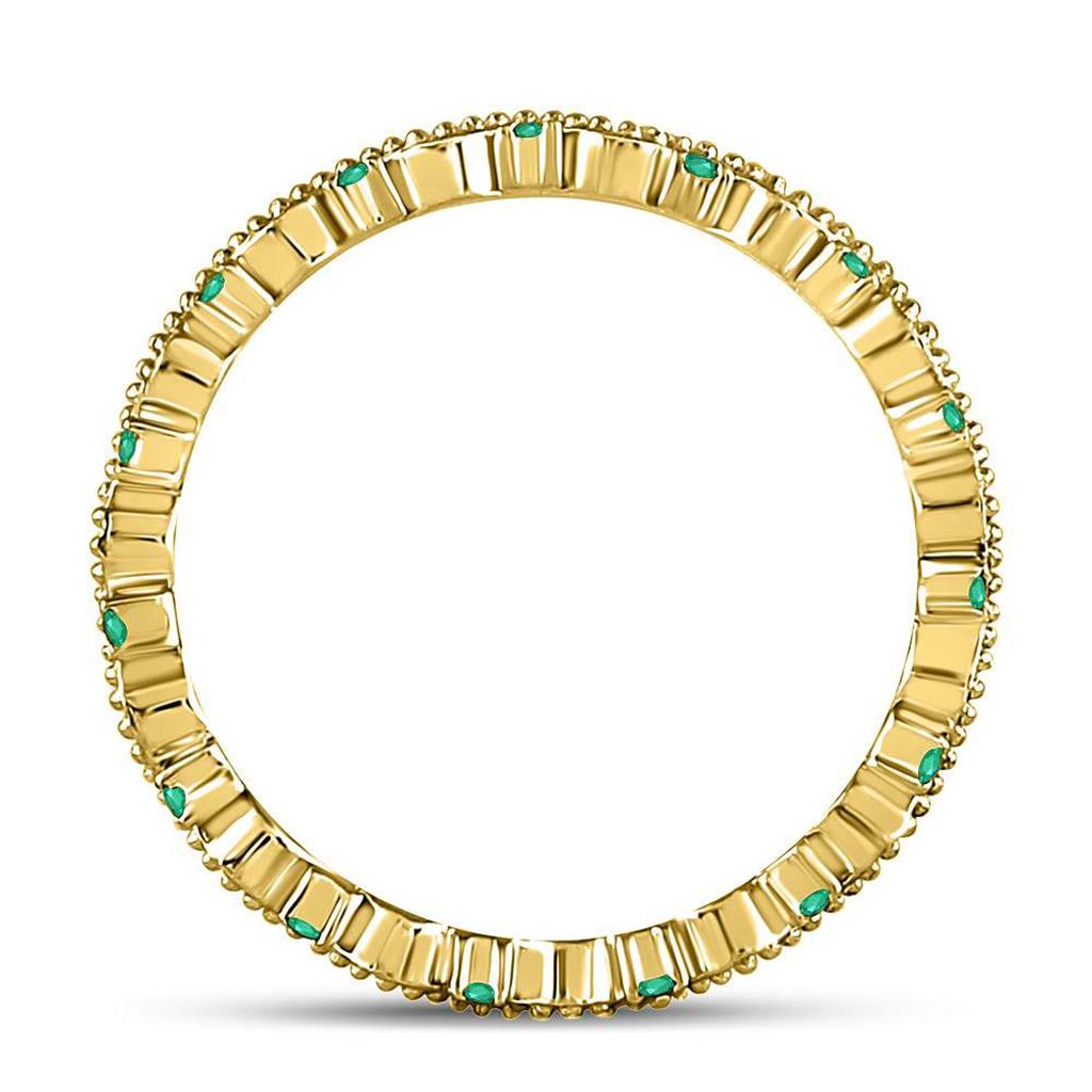10k Yellow Gold Round Emerald Diamond Eternity Band Ring 1/4 Cttw