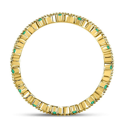10k Yellow Gold Round Emerald Diamond Eternity Band Ring 1/4 Cttw