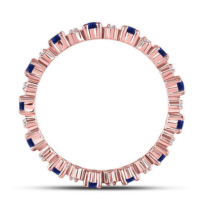 10kt Rose Gold Round Blue Sapphire Diamond Eternity Band Ring 1 Cttw