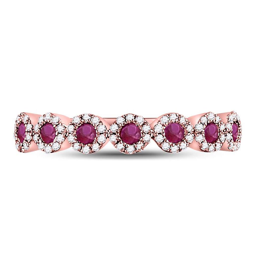 10k Rose Gold Round Ruby Halo Stackable Band Ring 1/2 Cttw
