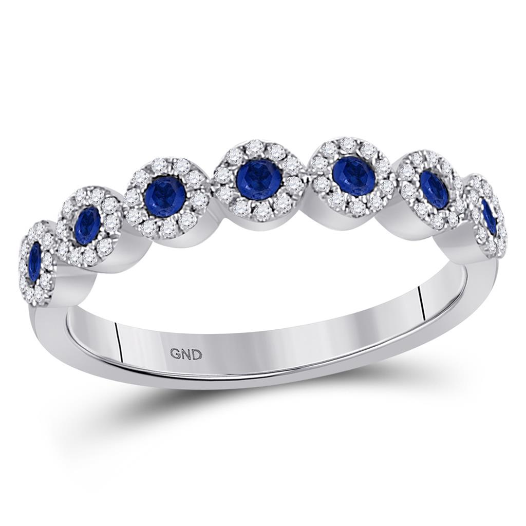 14k White Gold Round Blue Sapphire Stackable Band Ring 1/2 Cttw