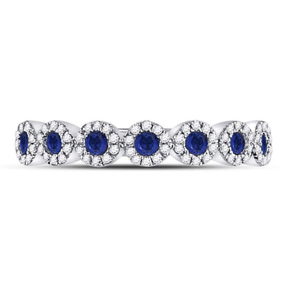 14k White Gold Round Blue Sapphire Stackable Band Ring 1/2 Cttw