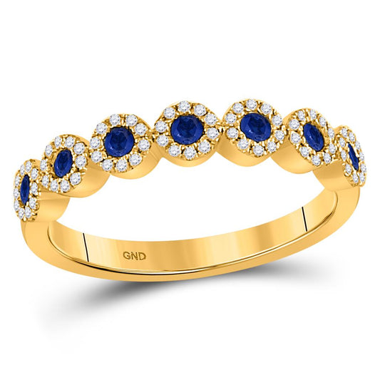 10k Yellow Gold Round Blue Sapphire Stackable Band Ring 1/2 Cttw