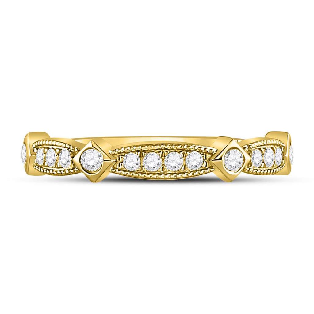 10k Yellow Gold Round Diamond Milgrain Pinched Band Ring 1/4 Cttw