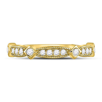 10k Yellow Gold Round Diamond Milgrain Pinched Band Ring 1/4 Cttw