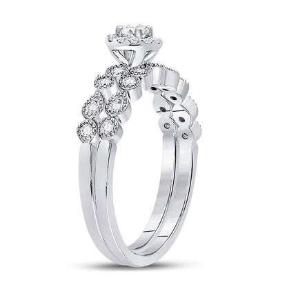 14k White Gold Round Diamond Stackable Bridal Wedding Ring Set 1/3 Cttw