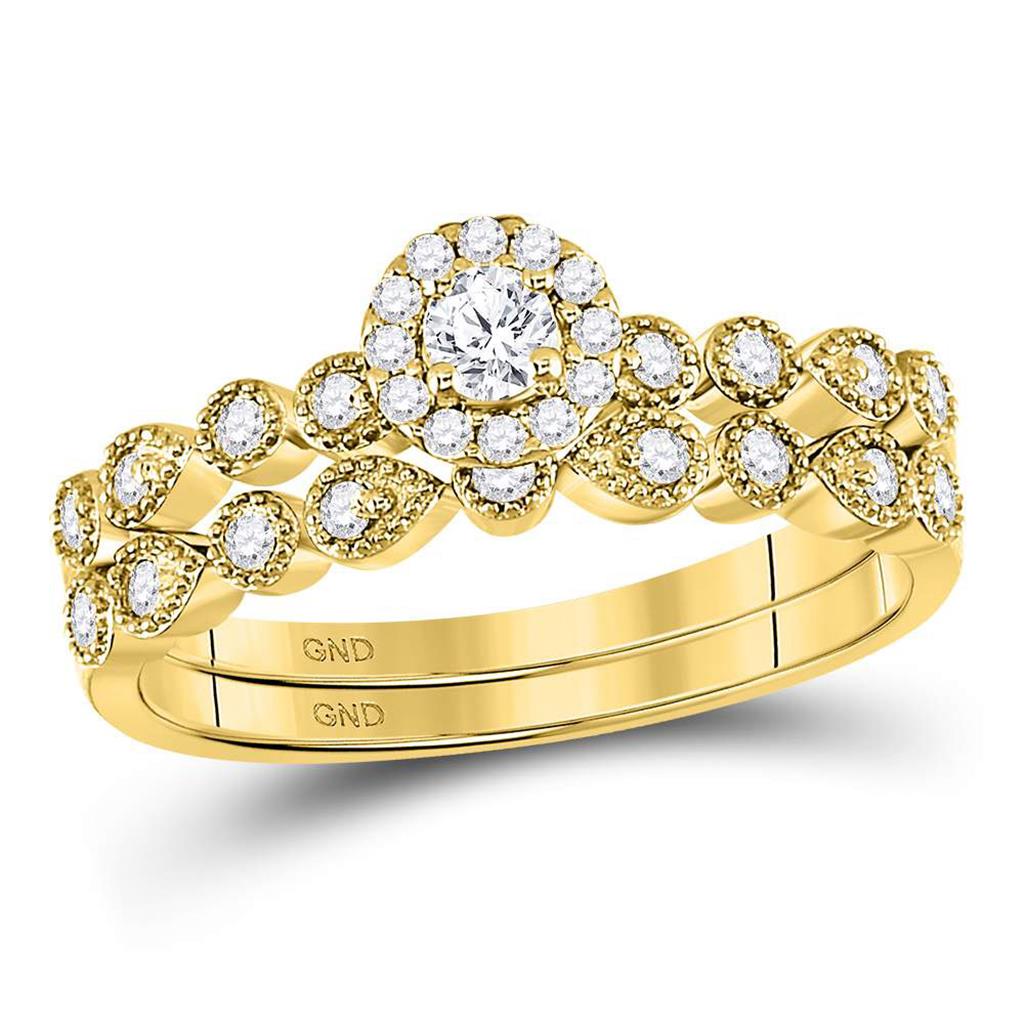 10k Yellow Gold Round Diamond Stackable Bridal Wedding Ring Set 1/3 Cttw